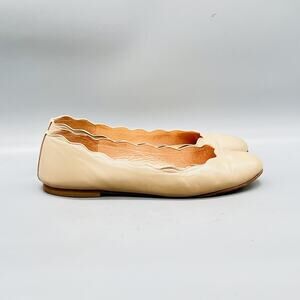 FS/NY Shoes Womens 7.5 Beige Leather Ballet Flats Scalloped French Sole New York